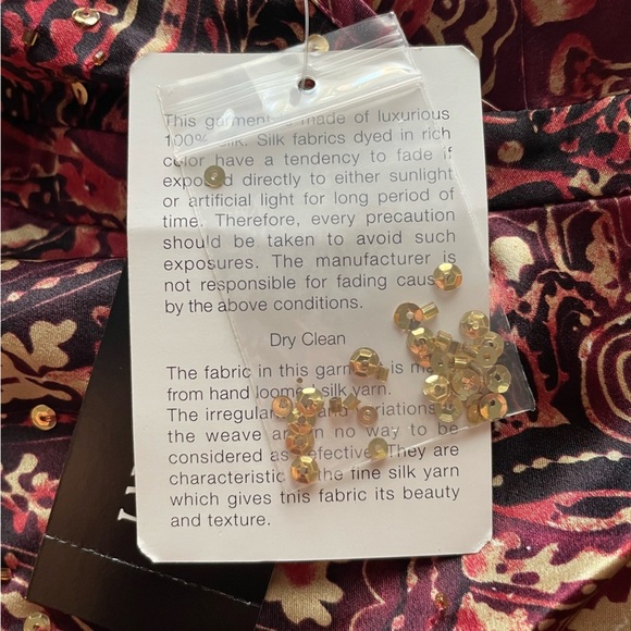 NWT Y2K Silk Red Paisley Beaded Sequin Babydoll Top 2 Petite 2P Deadstock Boho - Picture 6 of 9